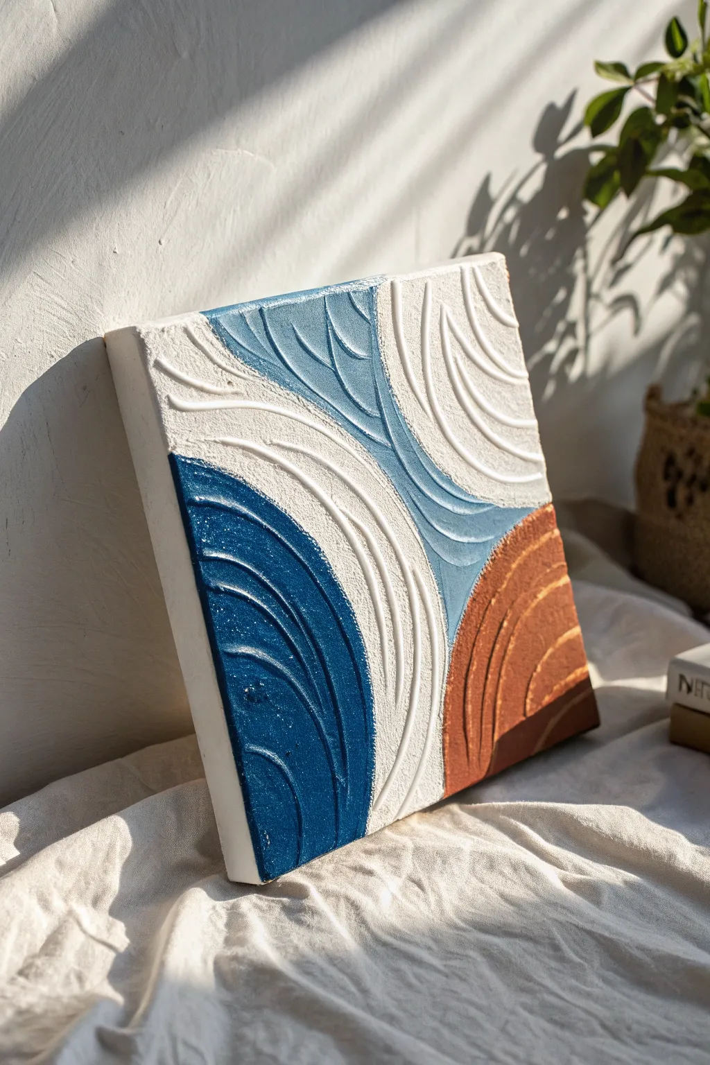 Raised texture paste waves + bold acrylic color for an easy beginner painting with depth