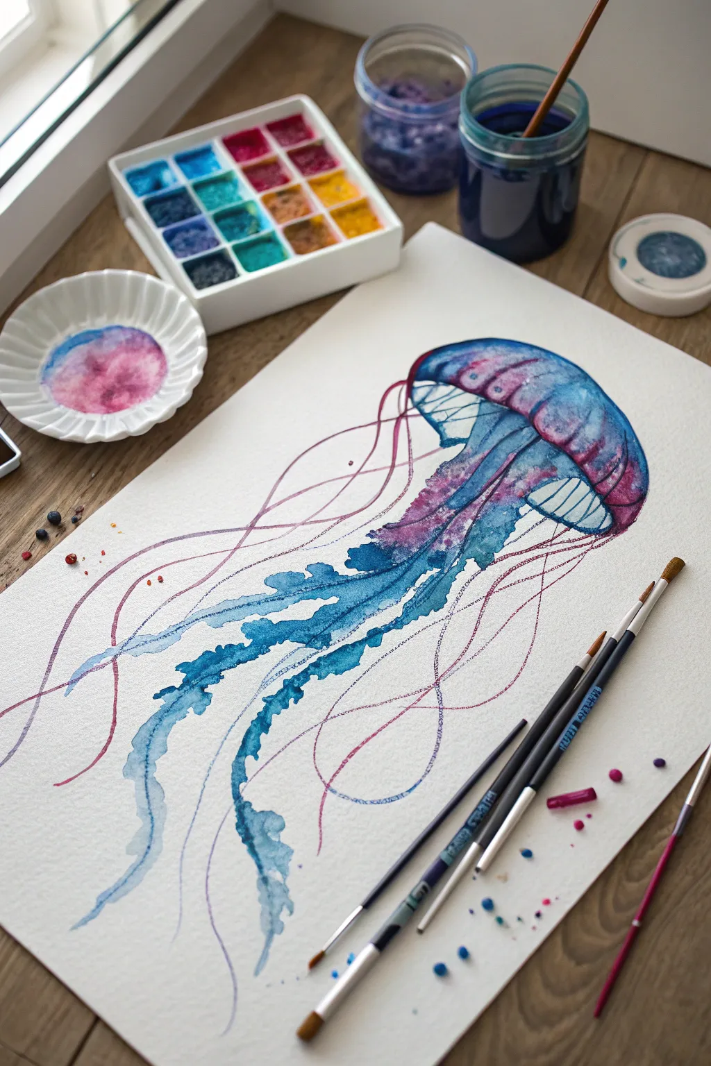 Dive into creativity with this whimsical watercolor jellyfish idea. Simple, flowing, and perfect for beginners.