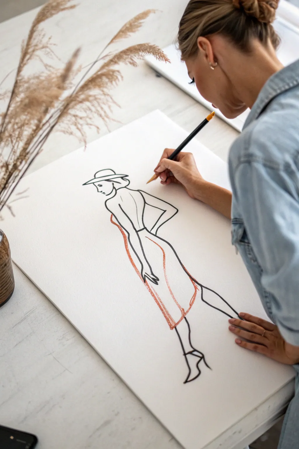 Bold one-line figure sketch with airy negative space for a modern minimalist boho vibe