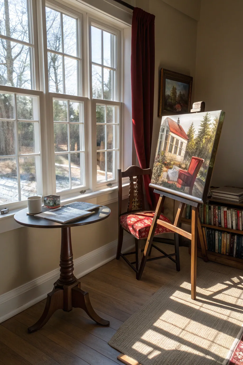 Advanced perspective canvas: cozy interior corner with bold Scandinavian boho contrast