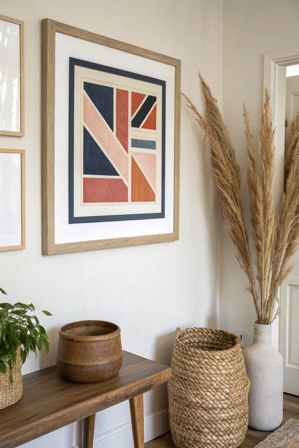 A real artwork elevated with a painted frame illusion for an effortlessly chic, modern room update