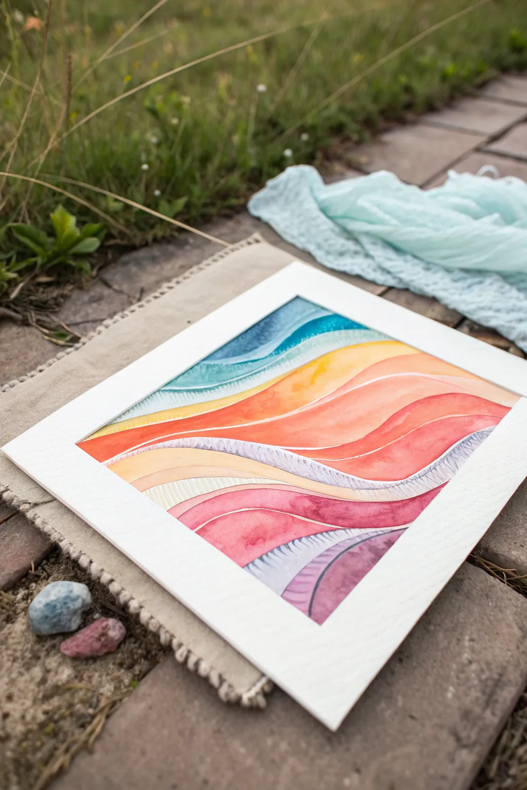 Dreamy glazed watercolor ribbons with bold overlaps for an effortless abstract mood.