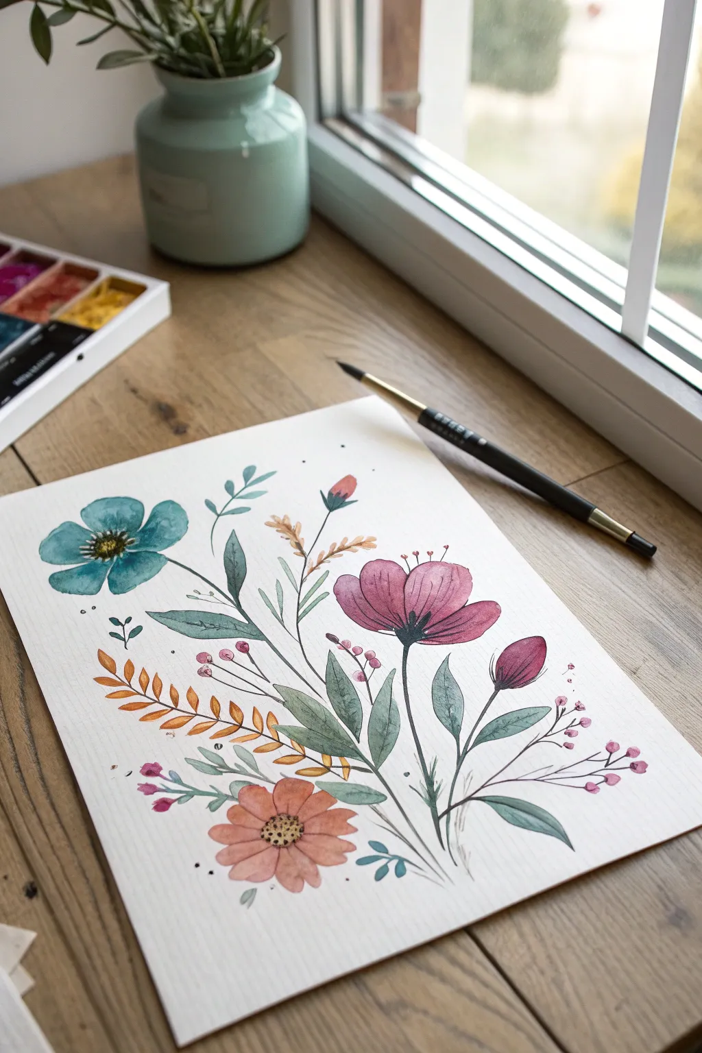 Loose alcohol ink blooms with fine pen doodles for chic Scandinavian boho floral art