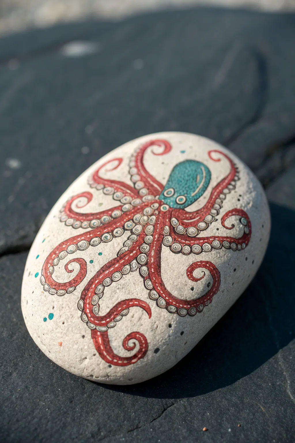 Crosshatched octopus rock on deep navy, bold boho color with sleek Scandinavian calm.