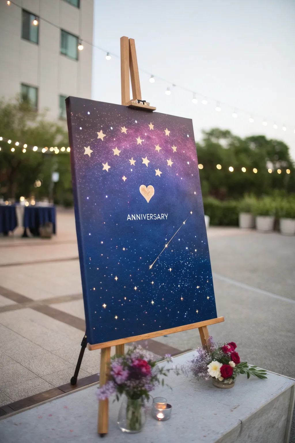 Paint a dreamy anniversary sky with a heart constellation and a tiny date for a keepsake canvas