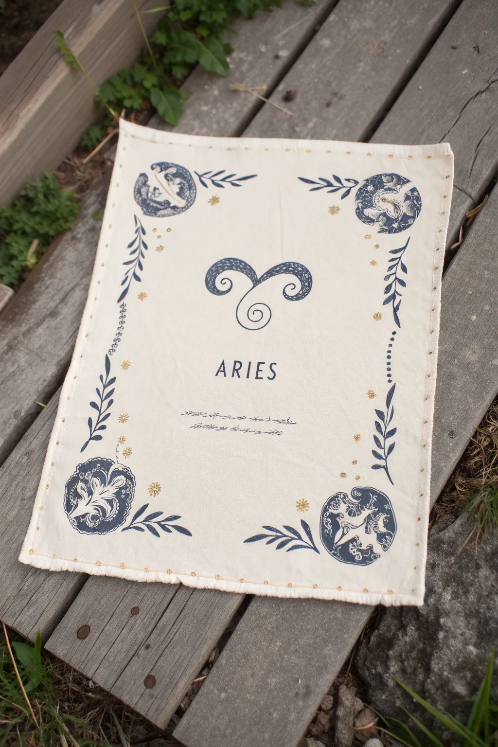 Aries horn border sketch with centered glyph, minimalist boho palette, crisp and bold contrast