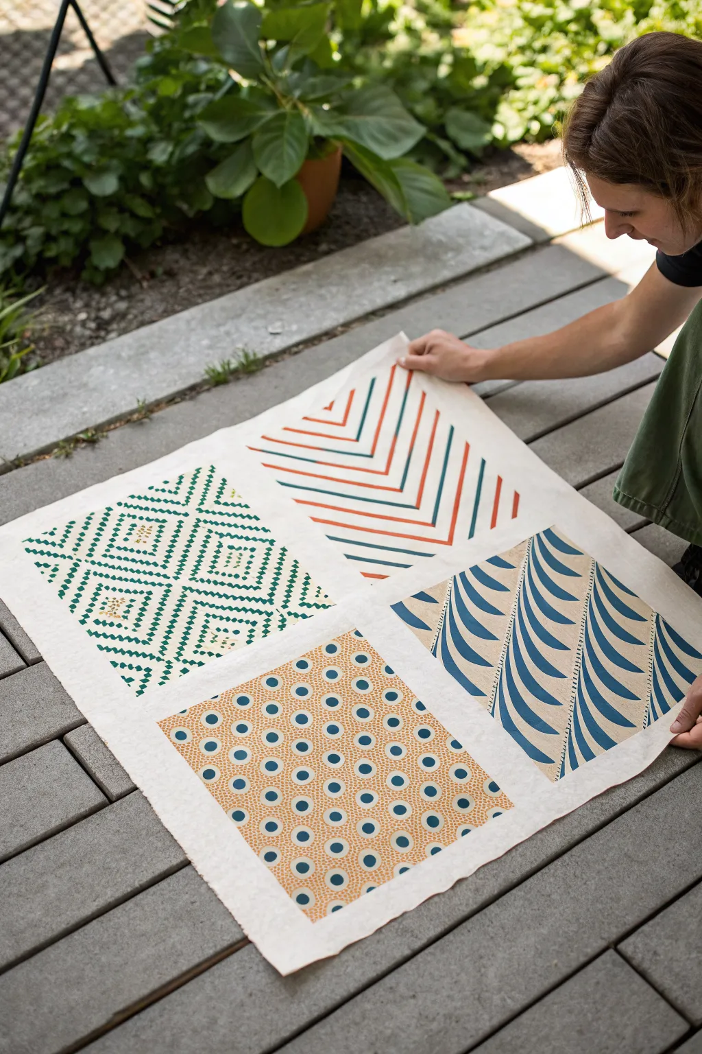 Pattern-on-pattern square studies with bold bases and fine overlays for modern layered design