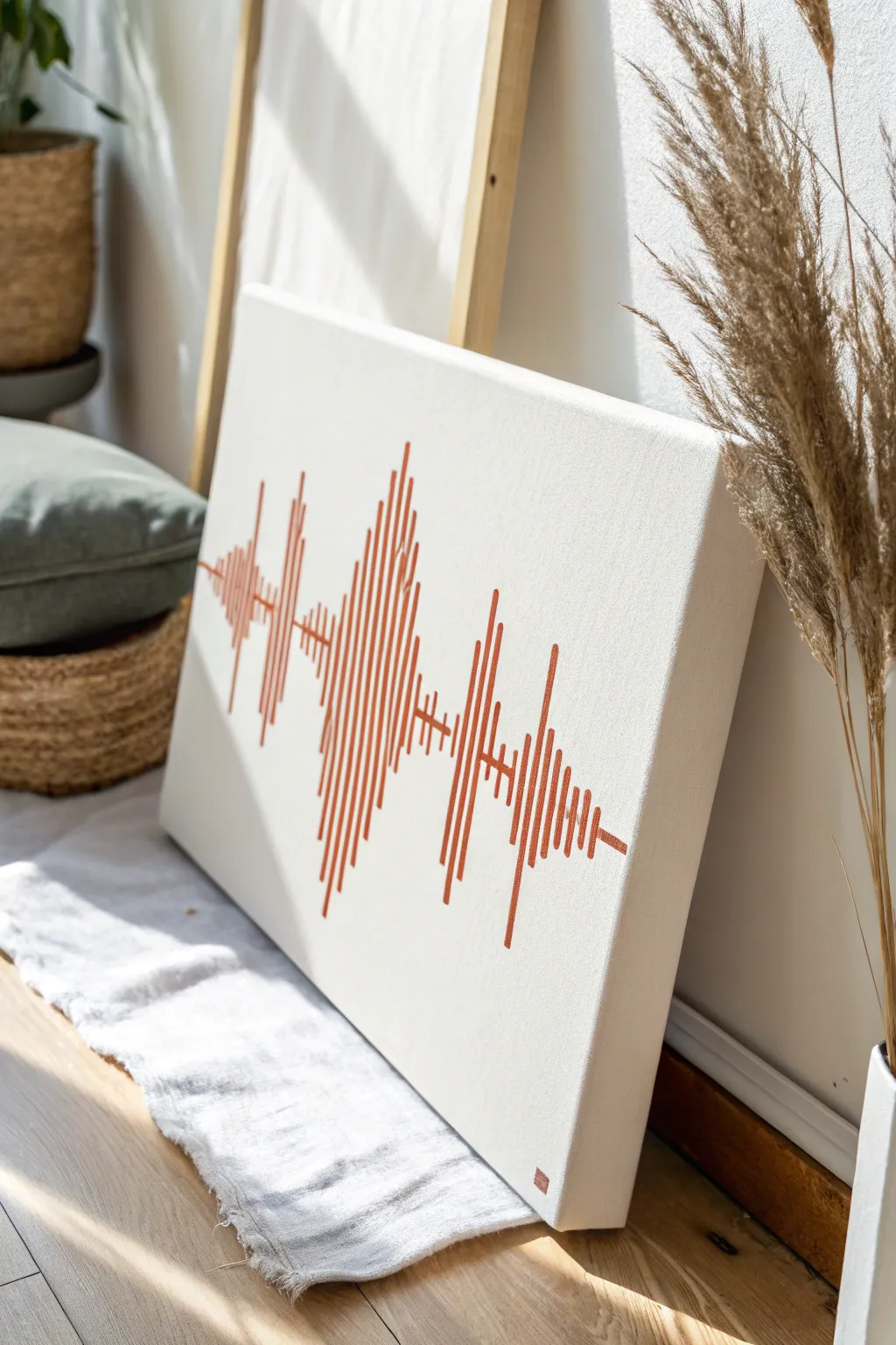 Minimal soundwave line art nursery canvas in bold color, calming and modern for baby decor