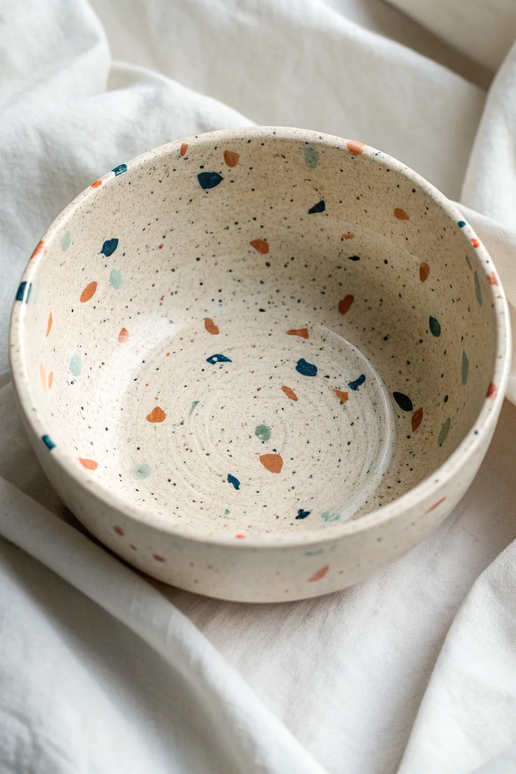 Terrazzo confetti speckle bowl in muted bold tones, perfect beginner bowl painting idea