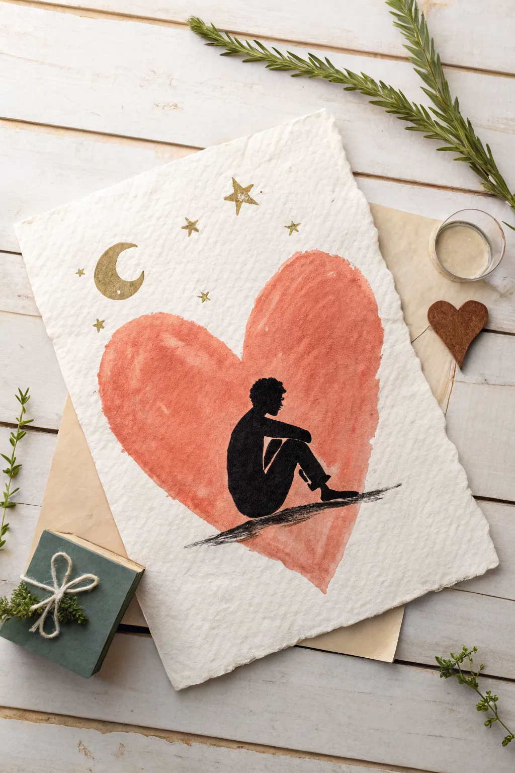 Big easy drawing: a bold heart frame with a simple silhouette for clean minimalist impact