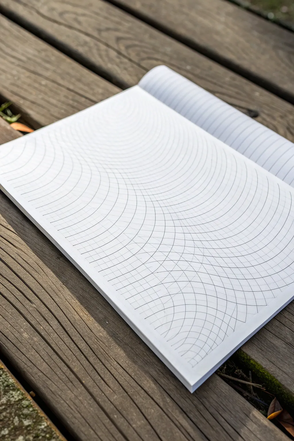 Striking black marker warp grid illusion on clean white paper, minimalist Scandinavian look with bold contrast.