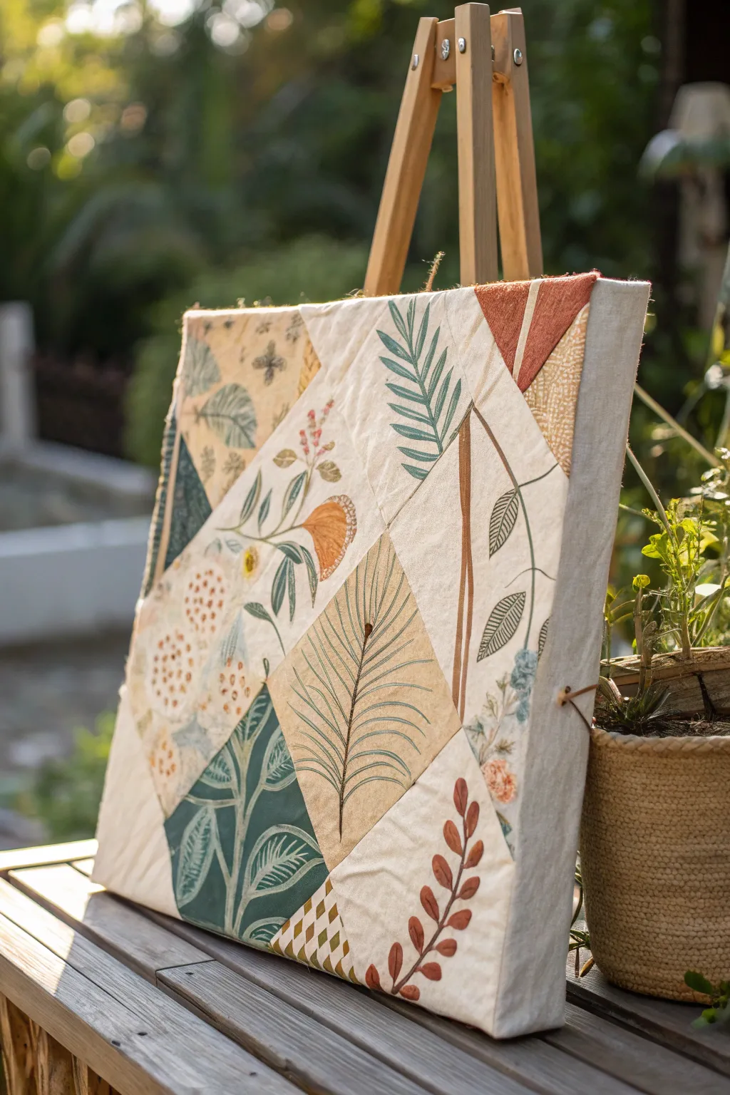 Layer torn paper collage, then glaze bold color on top for effortless mixed media depth