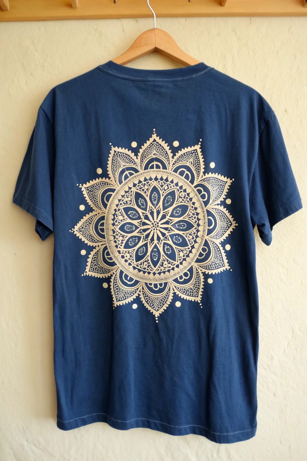 Centered bleach mandala medallion with lace-like dots and petals for a bold minimalist look