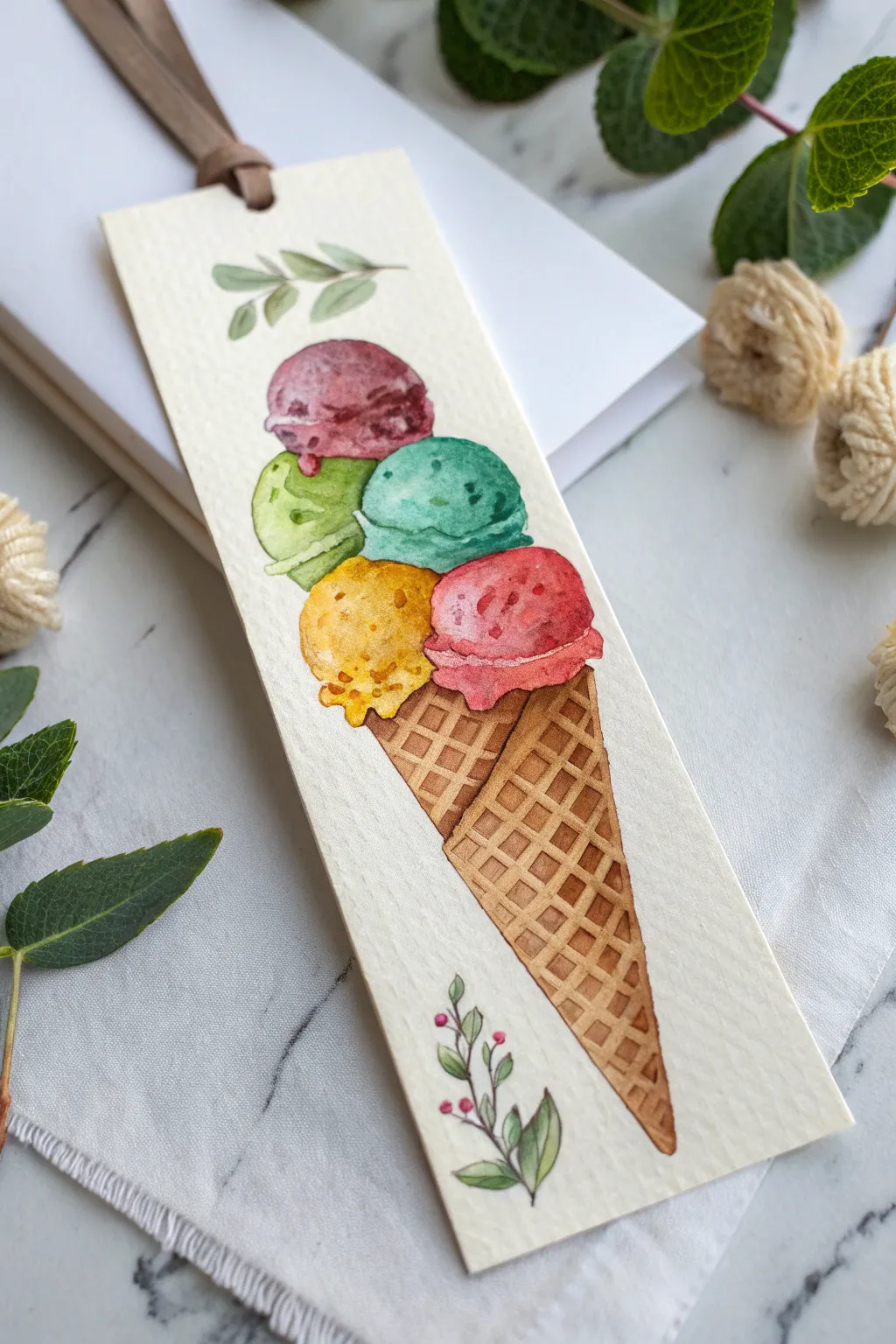 Add a pop of color to your reading list with this towering seven-scoop ice cream bookmark sketch.