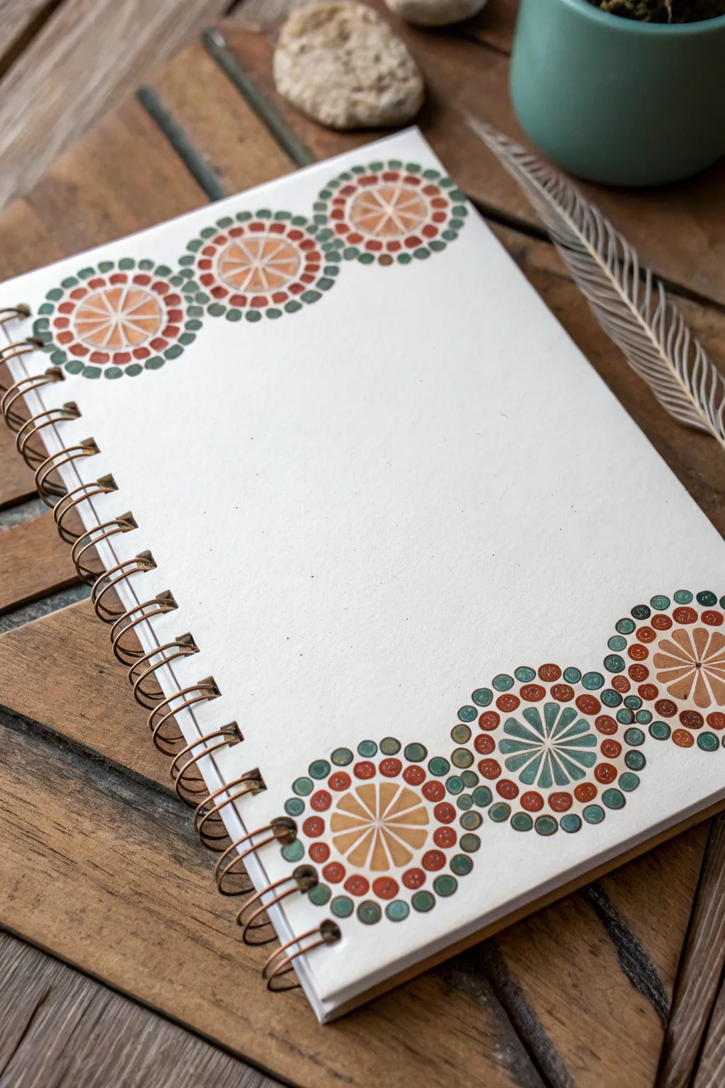 Mosaic circle border with mixed sizes, light shading, and a clean blank center on crisp white paper