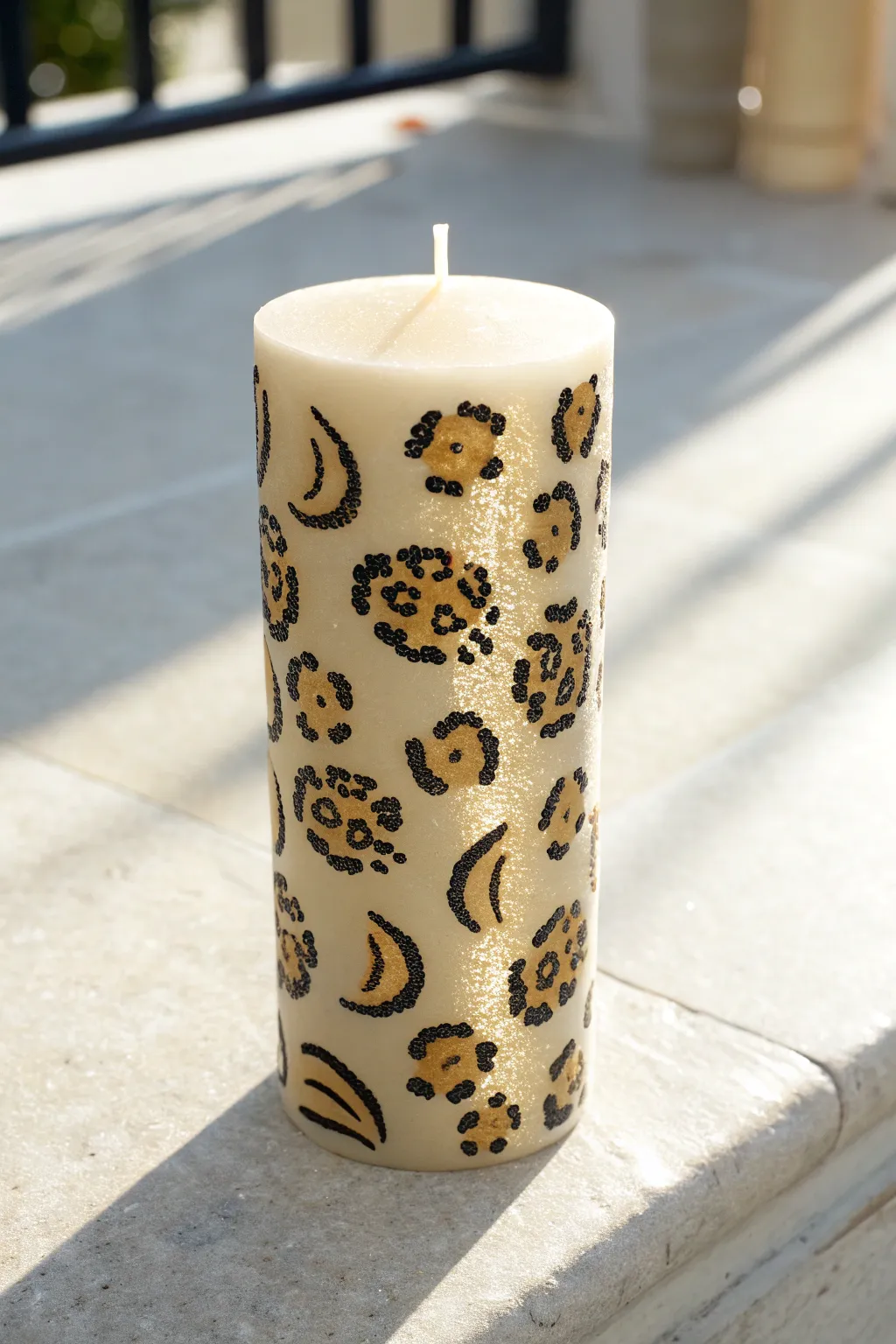 Add a touch of wild luxury to your home with this chic leopard print candle design.