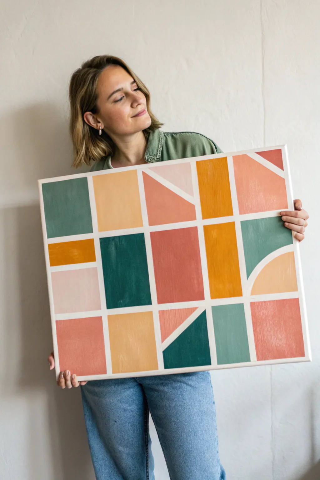 Minimalist color-block lesson-plan grid canvas for teachers, calm Scandinavian boho classroom decor