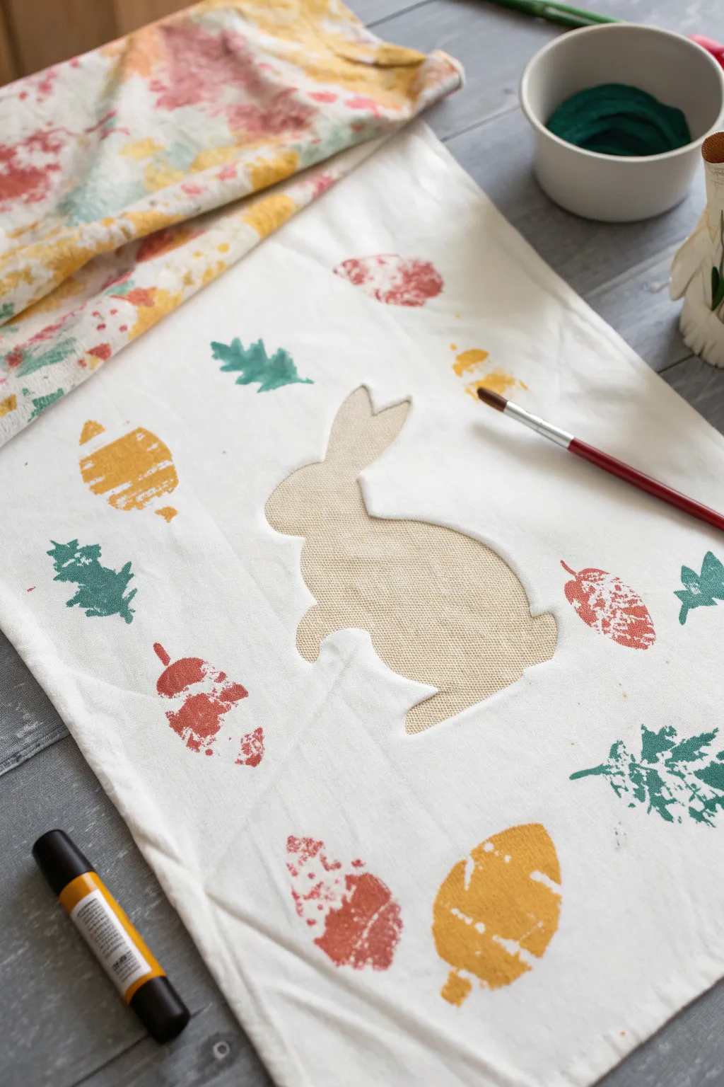 Stencil silhouette canvas with playful toddler brush marks, minimalist boho craft inspiration