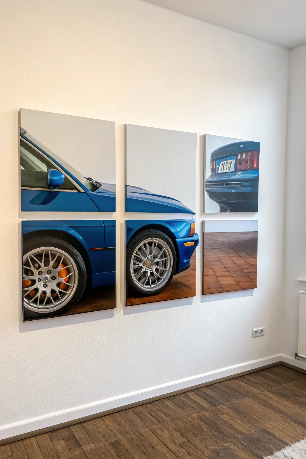 Minimalist multi-canvas car art set with bold color blocks, perfect for a chic gallery wall look
