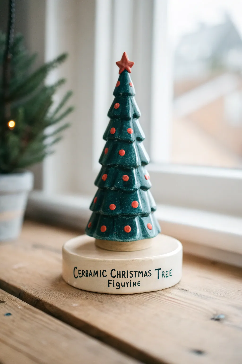 Hand-painted banner on a ceramic Christmas tree base for a meaningful, personalized finish