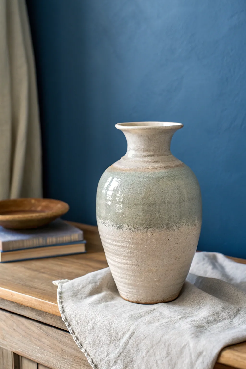 Chalky matte farmhouse vase with gentle distressing, styled simply for cozy minimalist charm.