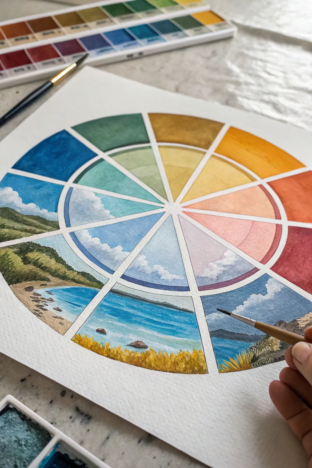 12 mini landscapes form a bold, minimalist color wheel you can paint and display