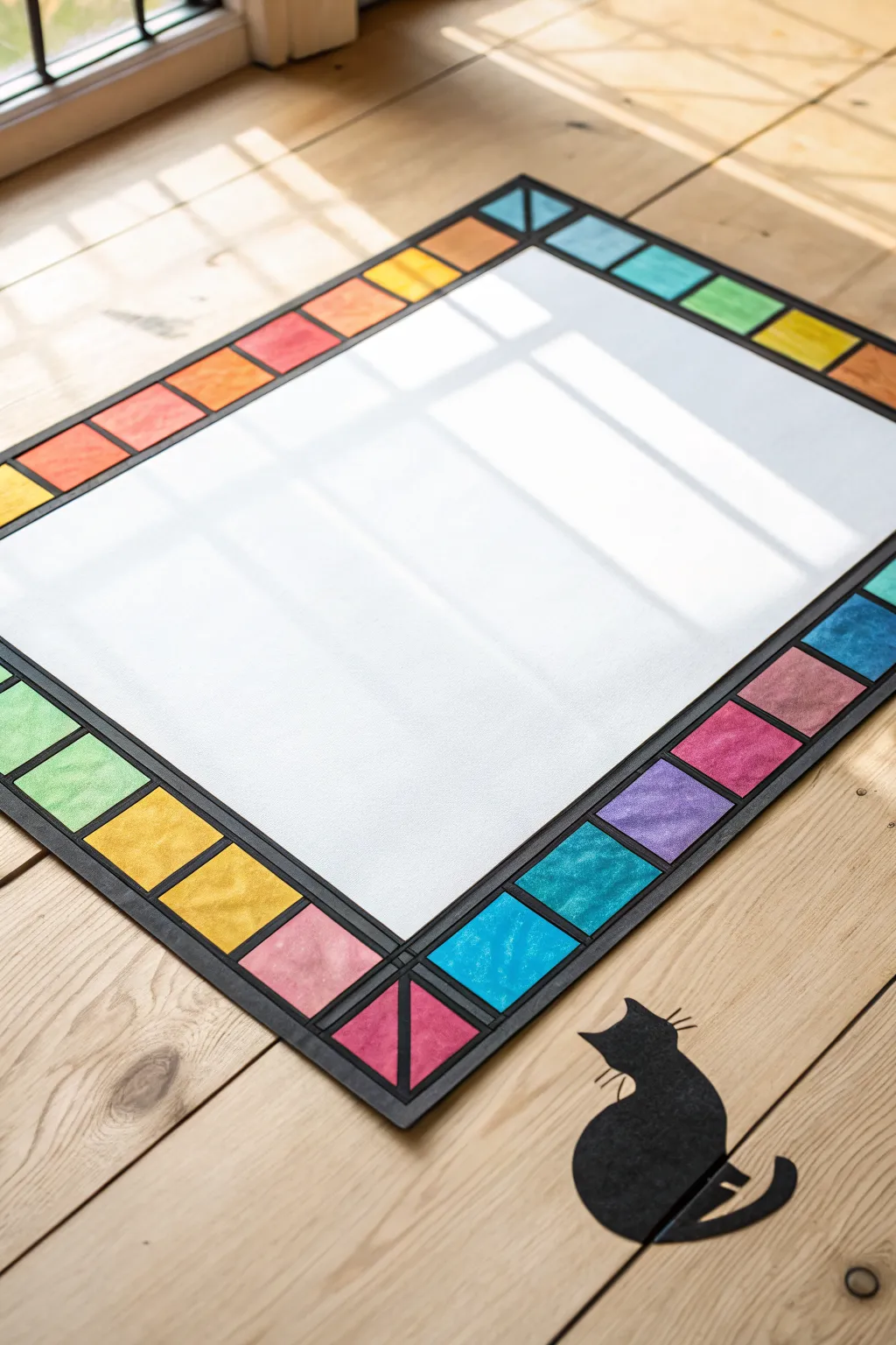 Easy stained-glass animal silhouette with bold colors and thick lines for beginners.