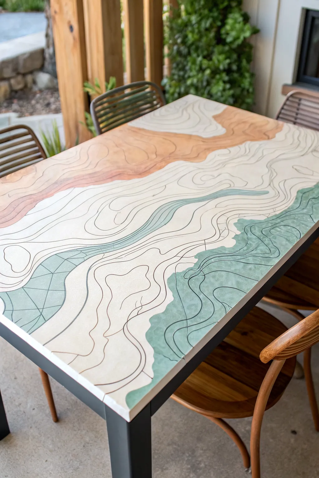 DIY topographic contour lines turn a tabletop into modern art with bold earthy tones and depth