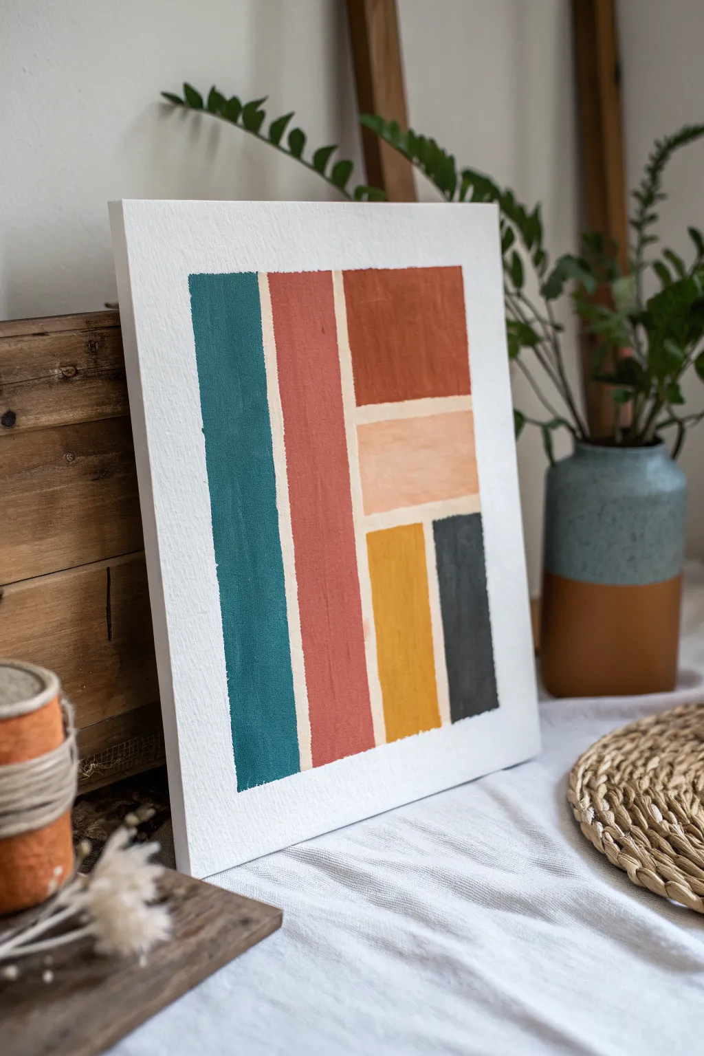 Minimalist song lyric color blocks painting idea, bold palette with space for your special line.
