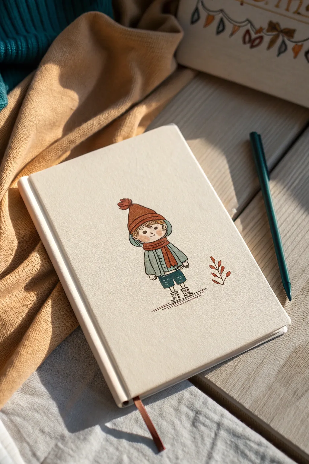 Tiny character sketchbook cover with a simple outfit palette, crisp lines, and matching markers nearby