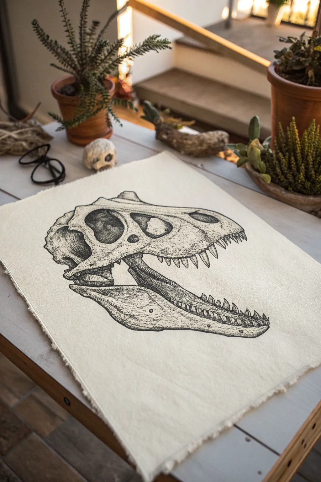Minimalist dinosaur skull study with bold contrast, perfect for clean Scandinavian sketch inspo