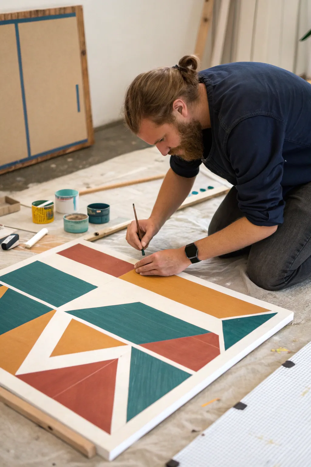 Cut-paper stencils create crisp negative spaces for bold, minimalist DIY abstract art