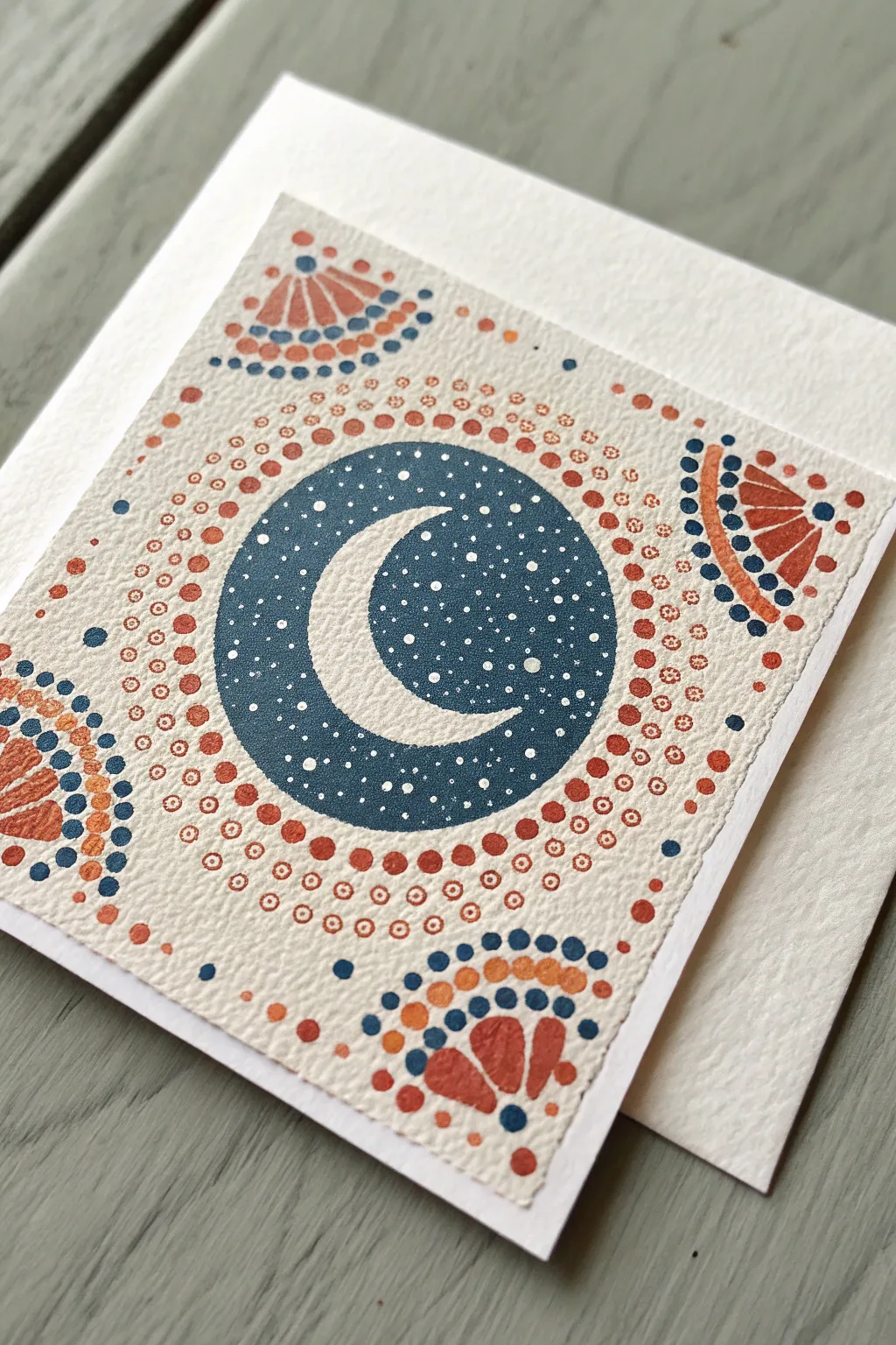 Bold dot art with a crisp negative-space crescent, minimalist style and striking contrast.