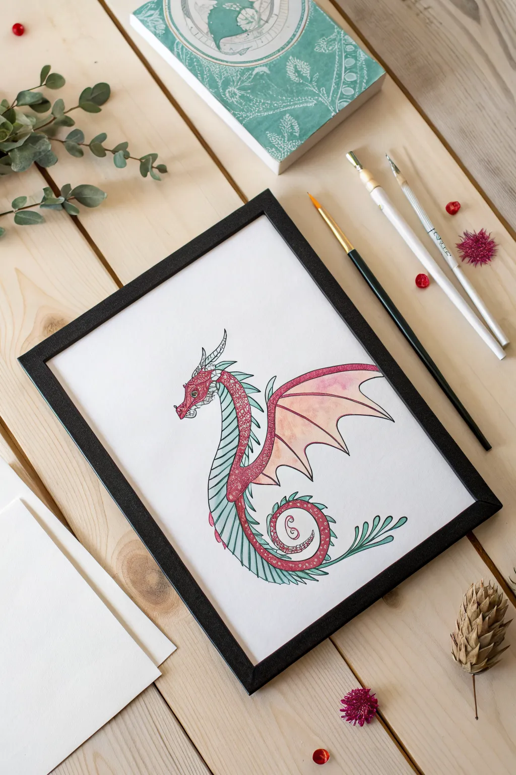 Dragon breaking out of a frame: an easy, bold watercolor idea with a fun 3D twist