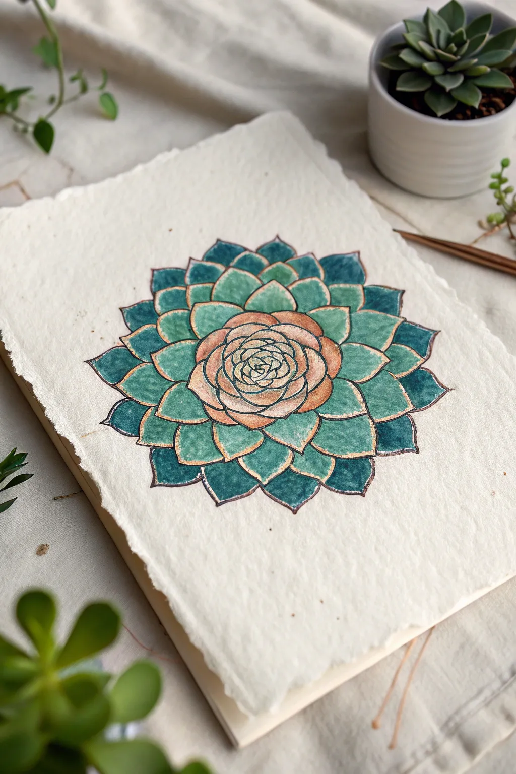 Beginner-friendly succulent sketch: build repeating leaf rings with bold color and gentle depth.