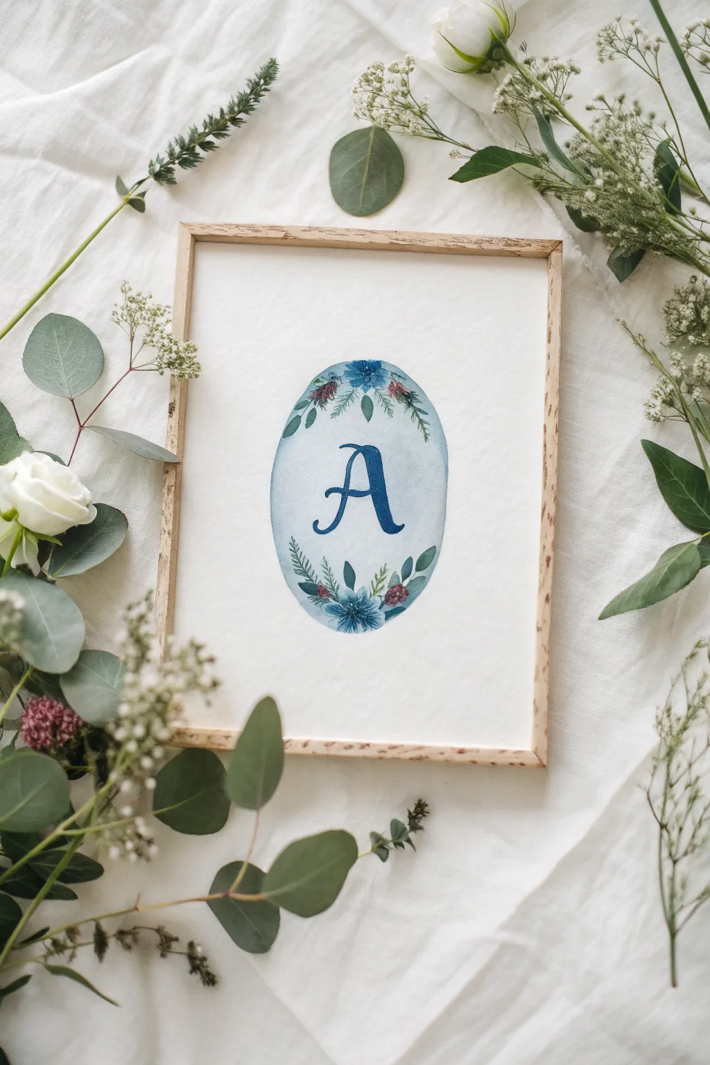 Minimalist Easter monogram egg frame with boho watercolor florals and bold contrast
