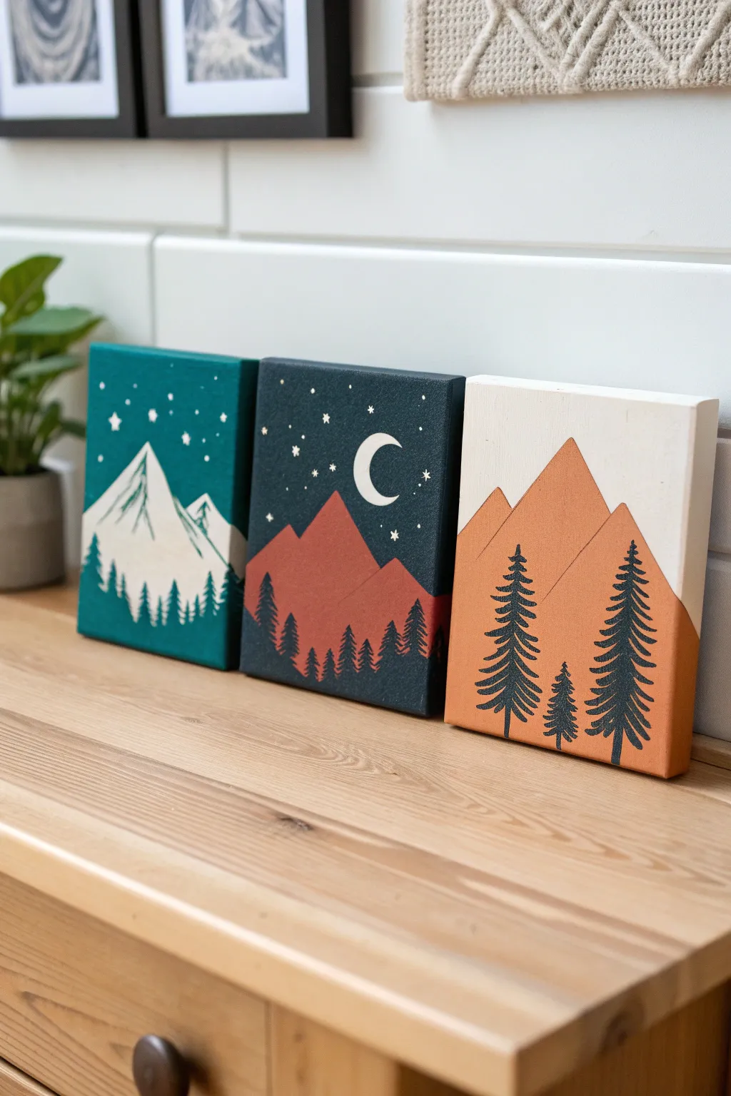 Mini canvas trio in one bold palette: simple silhouettes with modern Scandinavian boho charm