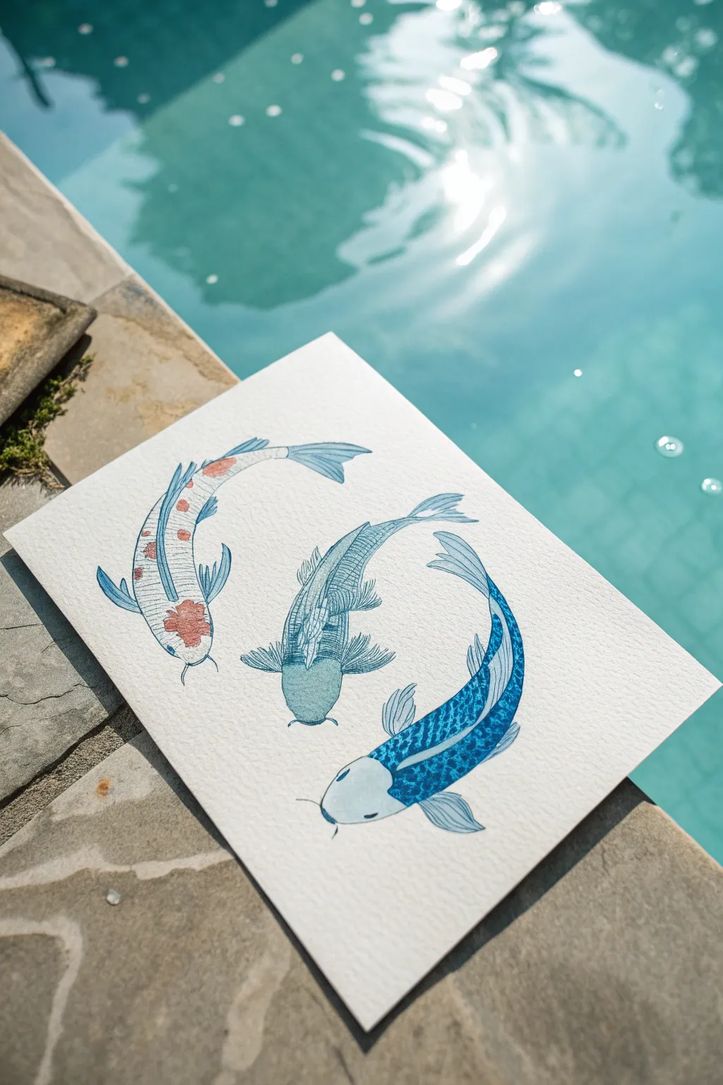 Easy blue koi fish painting idea: simple shapes, watery wash, and bright highlights