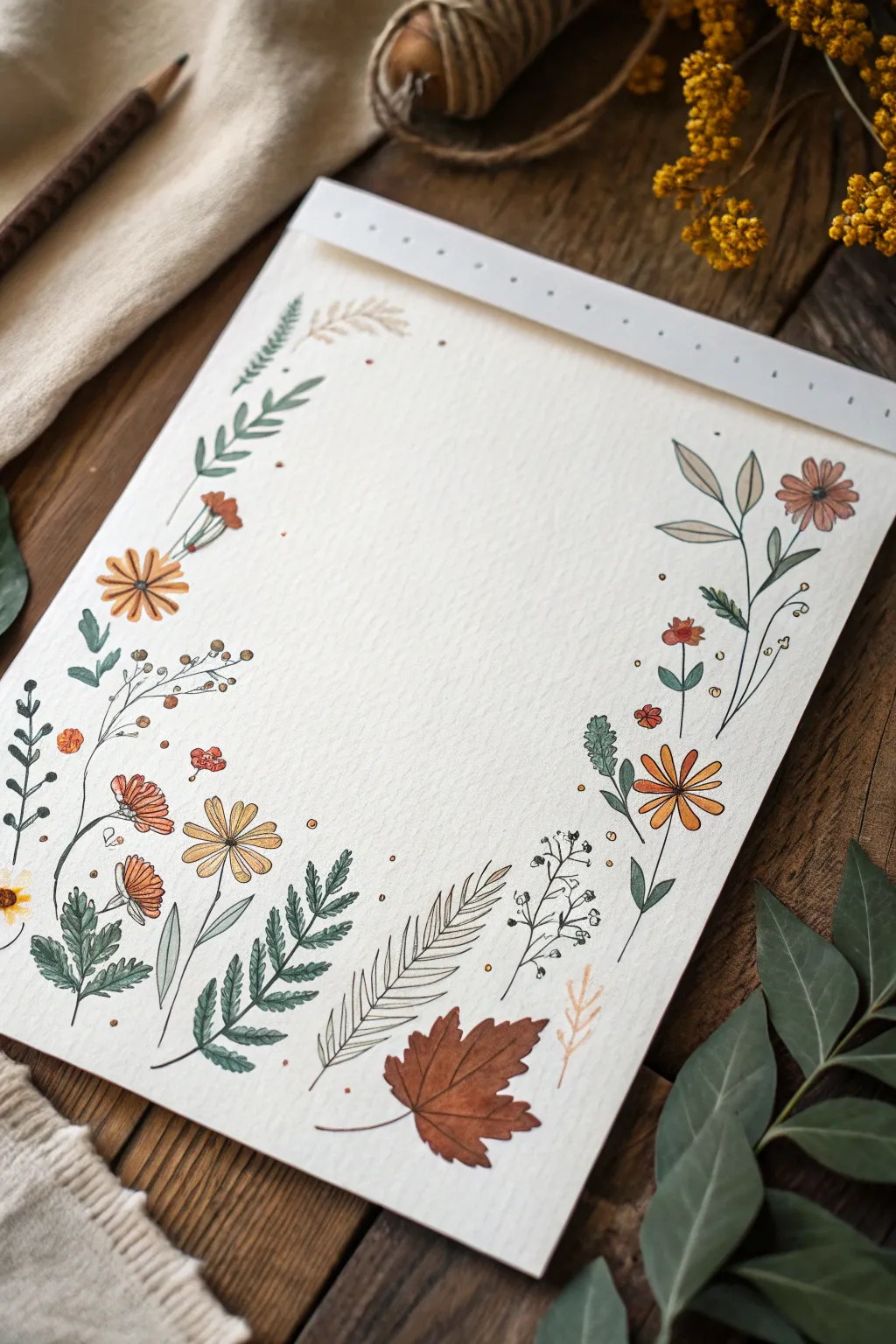 Minimal mouse-ear outline filled with floral doodles in bold boho colors on a clean neutral background