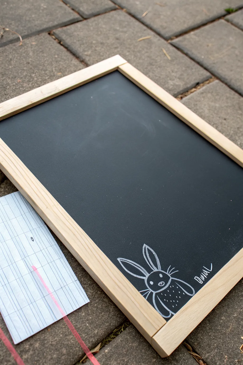Template transfer made simple: faint bunny guide lines beside a finished chalk bunny for reference.