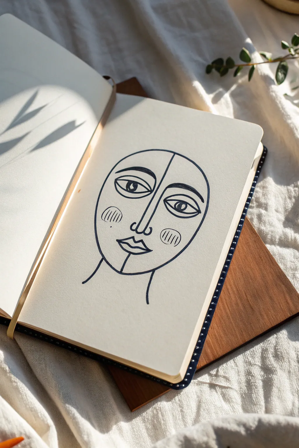Minimal masked face sketch with bold color block and expressive eyes, perfect for easy practice