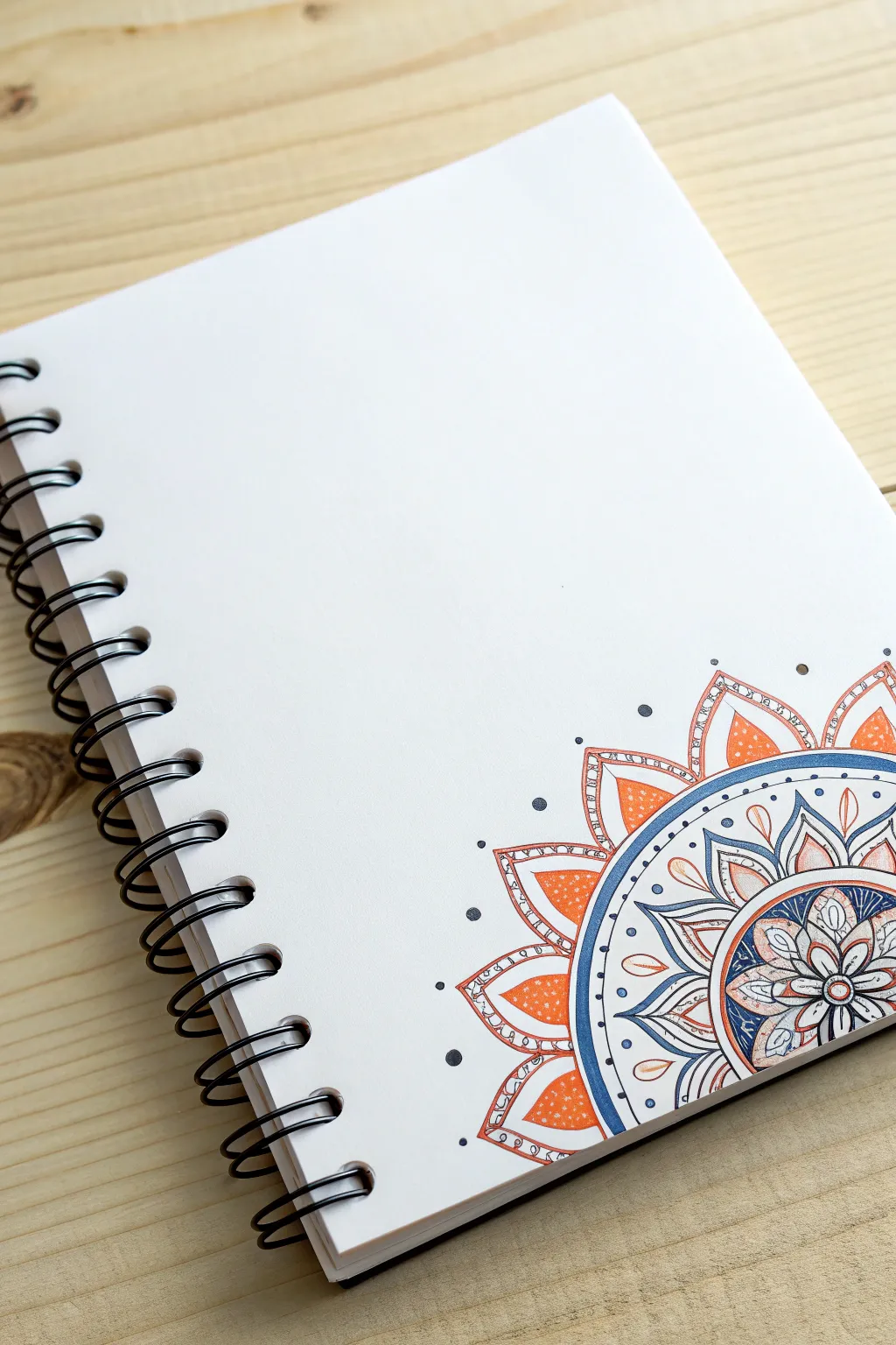 Easy corner mandala doodle with lots of blank space and bold boho color pops, beginner friendly
