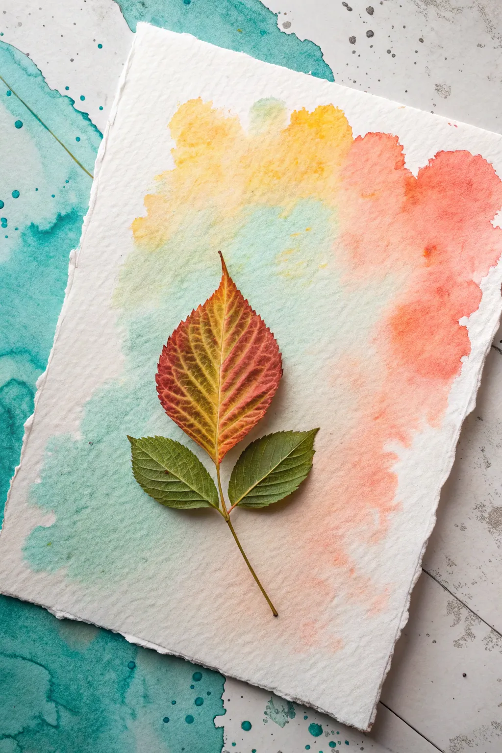 Bold watercolor wash with a crisp negative-space leaf silhouette, minimalist and totally beginner-friendly