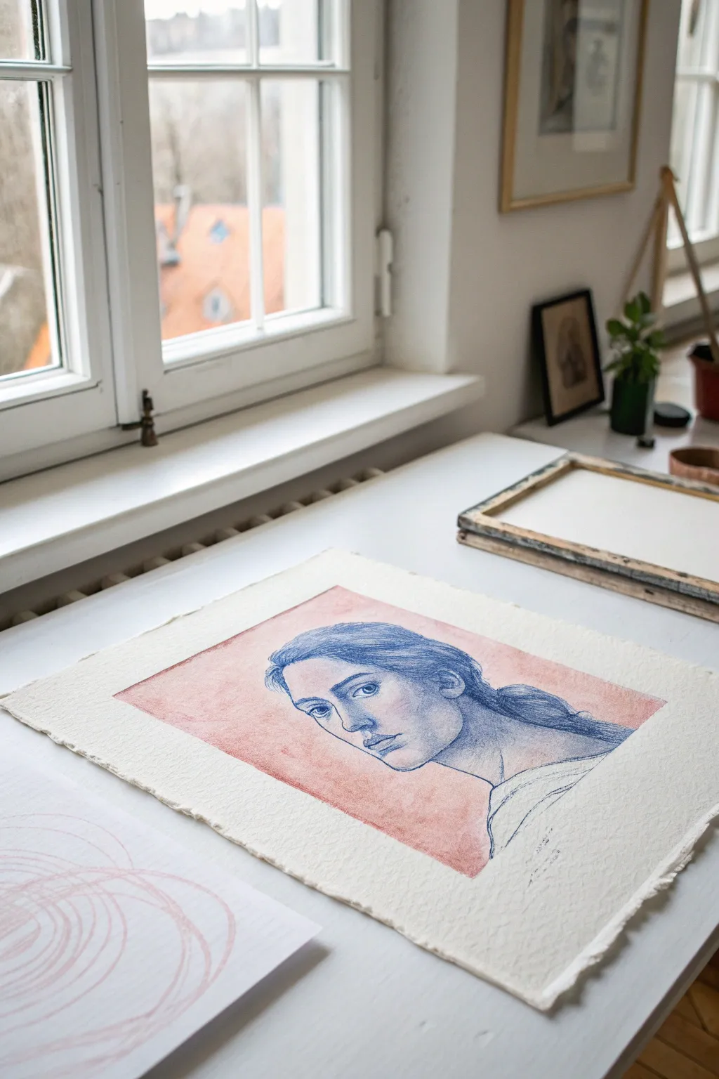 Soft watercolor wash with a single-line face, modern minimal art you can paint in minutes