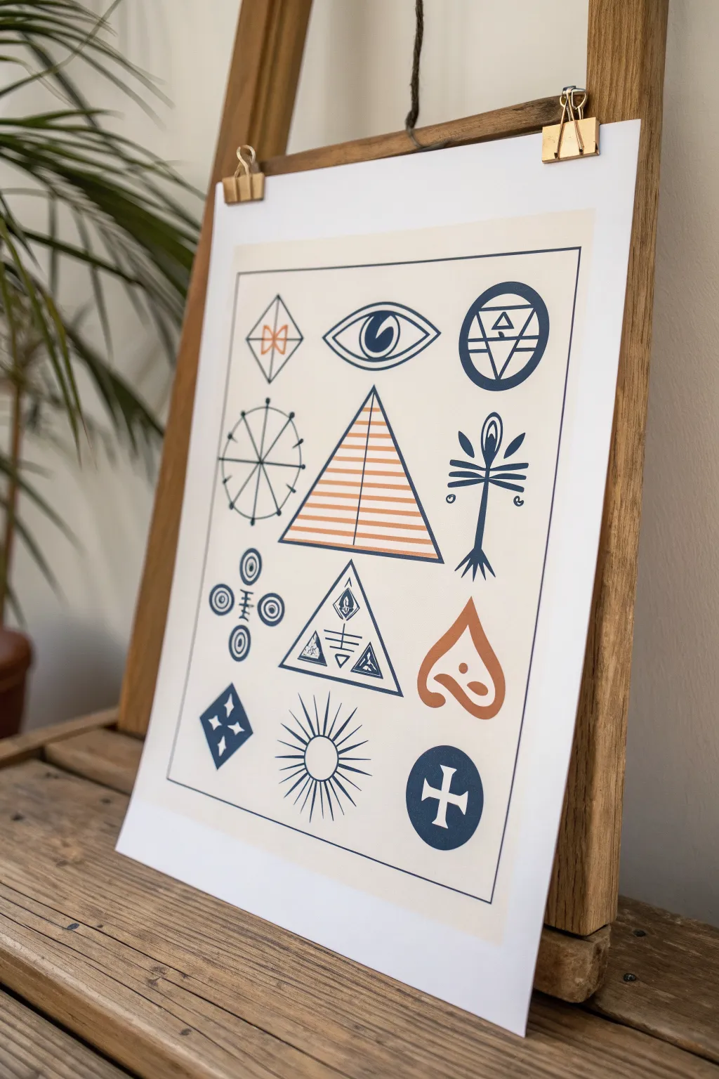 Modern geometric Egyptian icons to copy with simple shapes, bold lines, and a desert palette