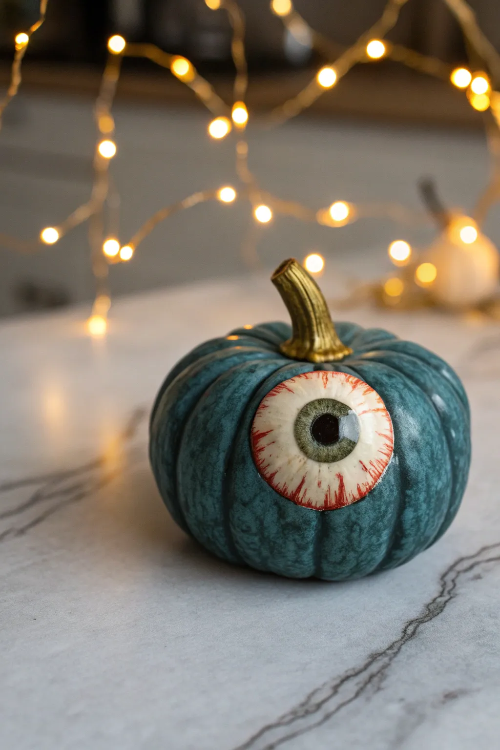 Metallic iris ring adds high-contrast drama to your painted pumpkin eyeball centerpiece