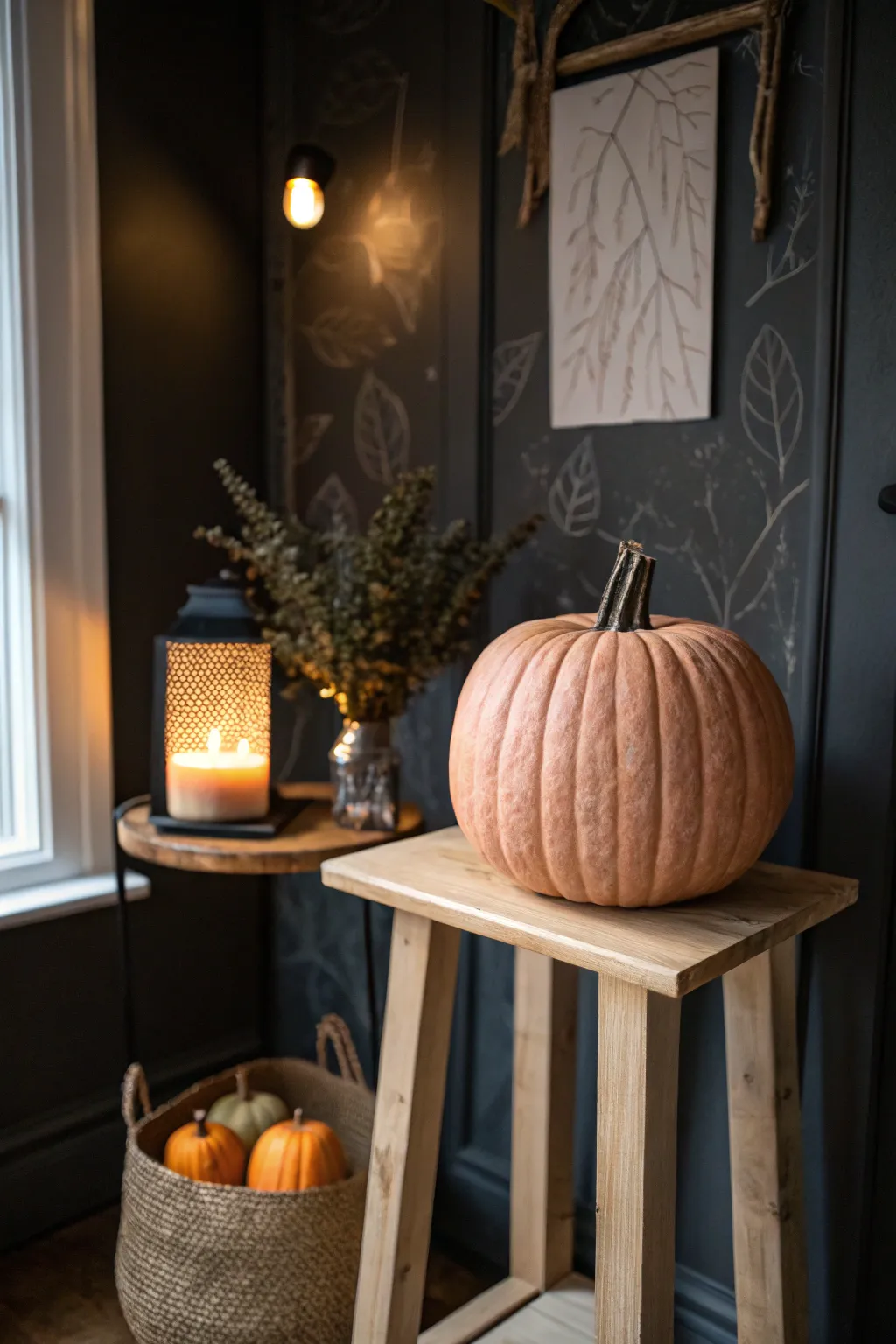 Glow-in-the-dark line art turns a faux pumpkin into a bold minimalist statement for fall nights