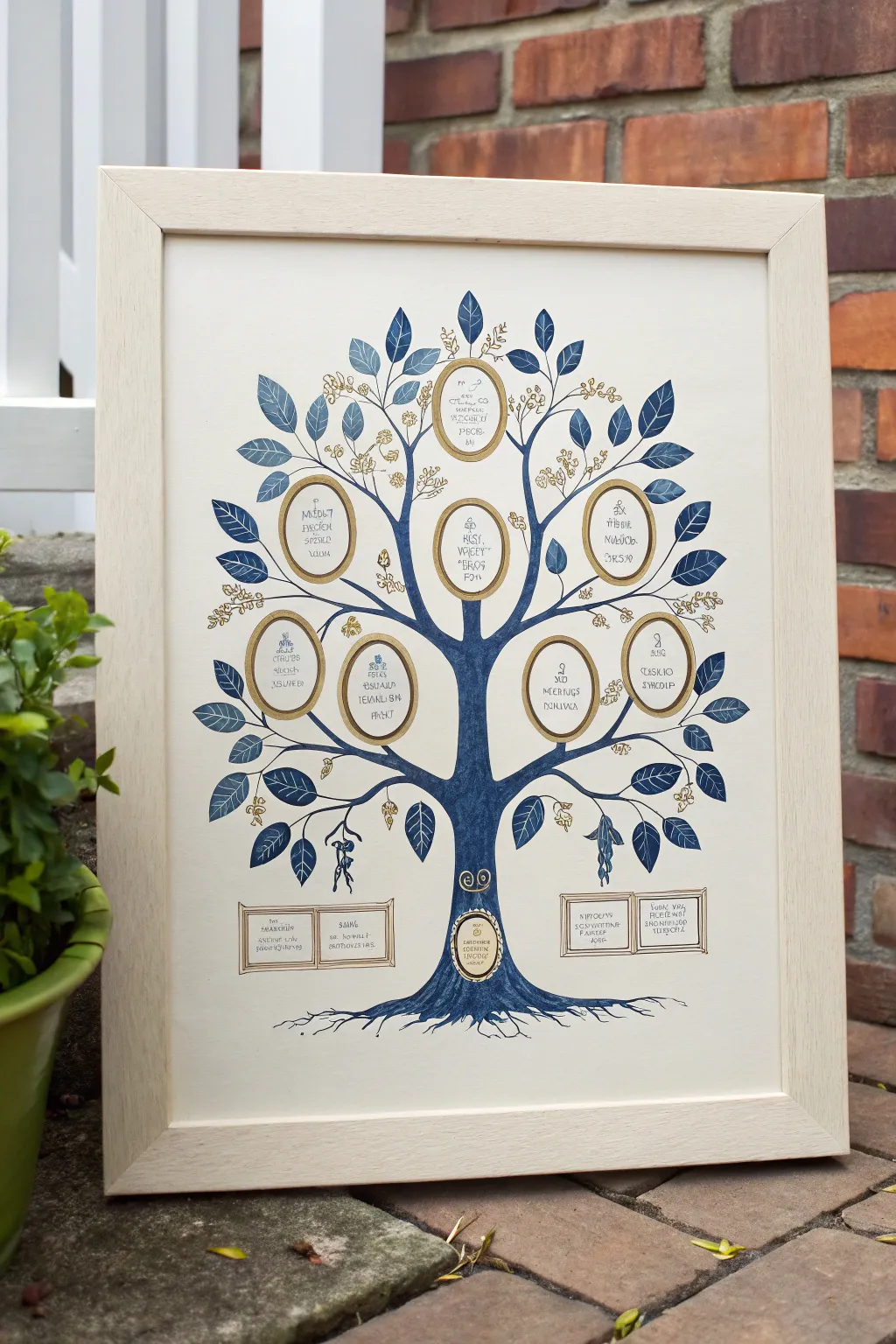 Silhouette cameo family tree with elegant oval frames, minimalist and gallery worthy.