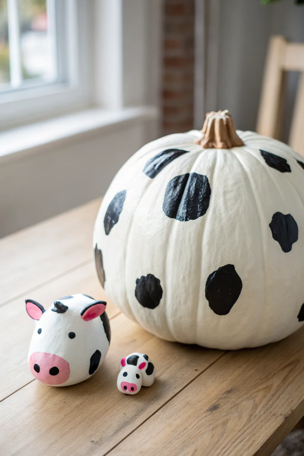 Make these adorable mommy and me cow pumpkins! 🐄🖤 A perfect minimalist DIY. #falldecor