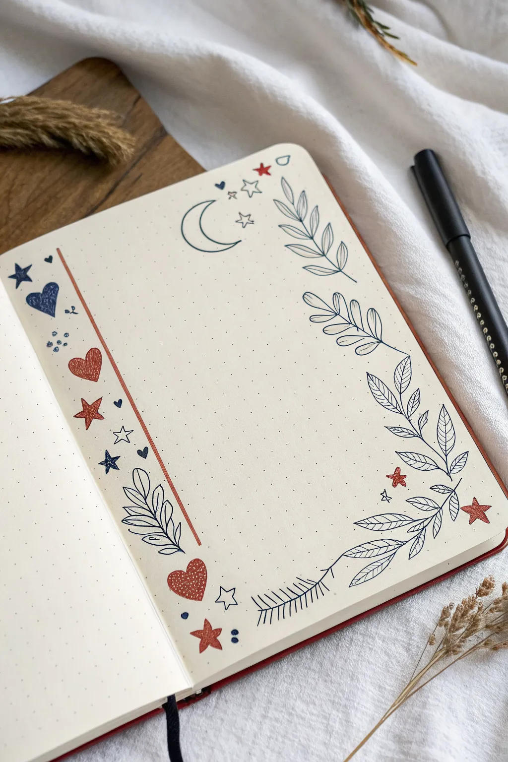 Minimal fine line micro icon border with bold accents, perfect as a journal or print template